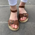 dark brown leather sandals open toe and closed heel (3)