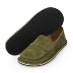 suede green leather loafer